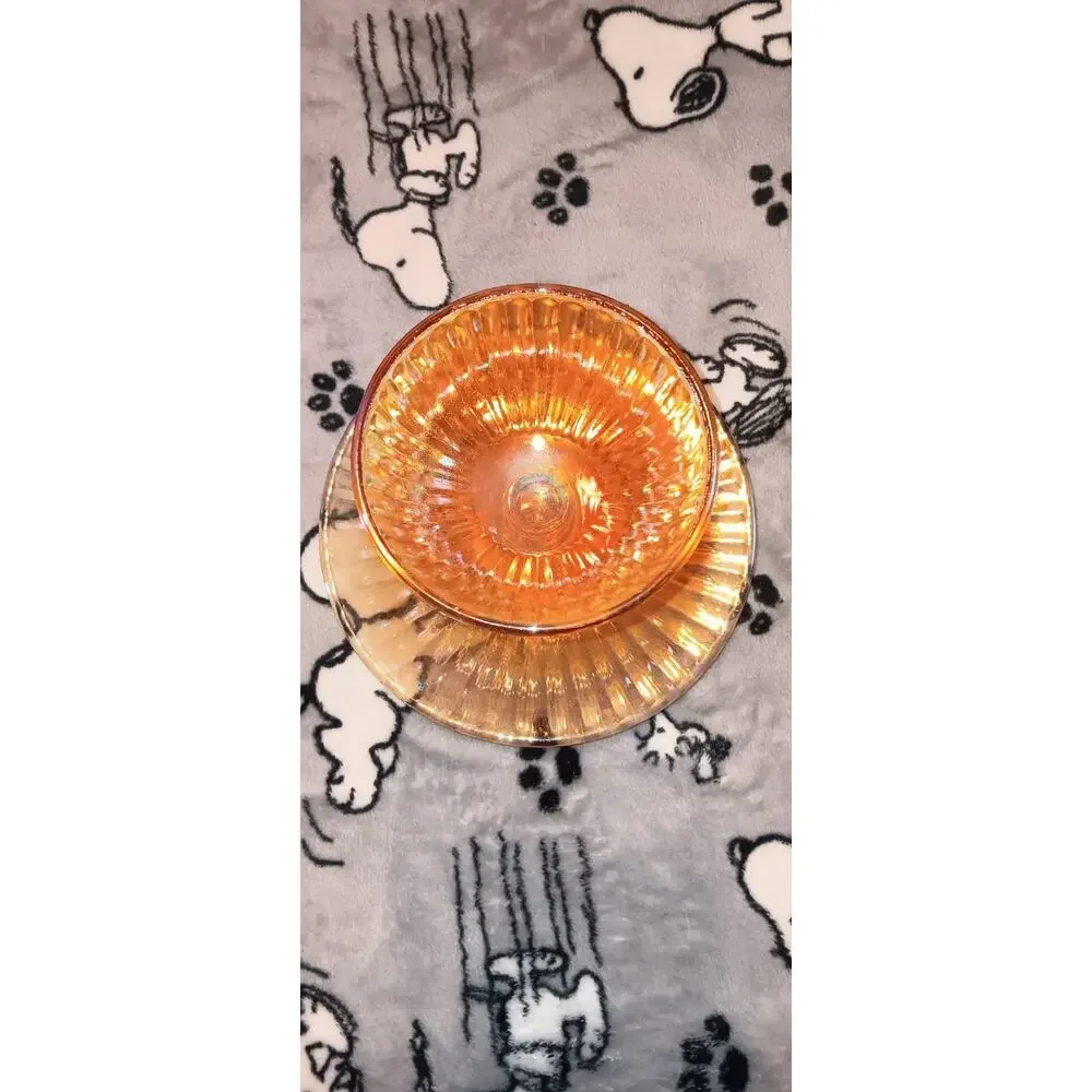 1920s Marigold Carnival Glass Sherbet Dish With Underplate